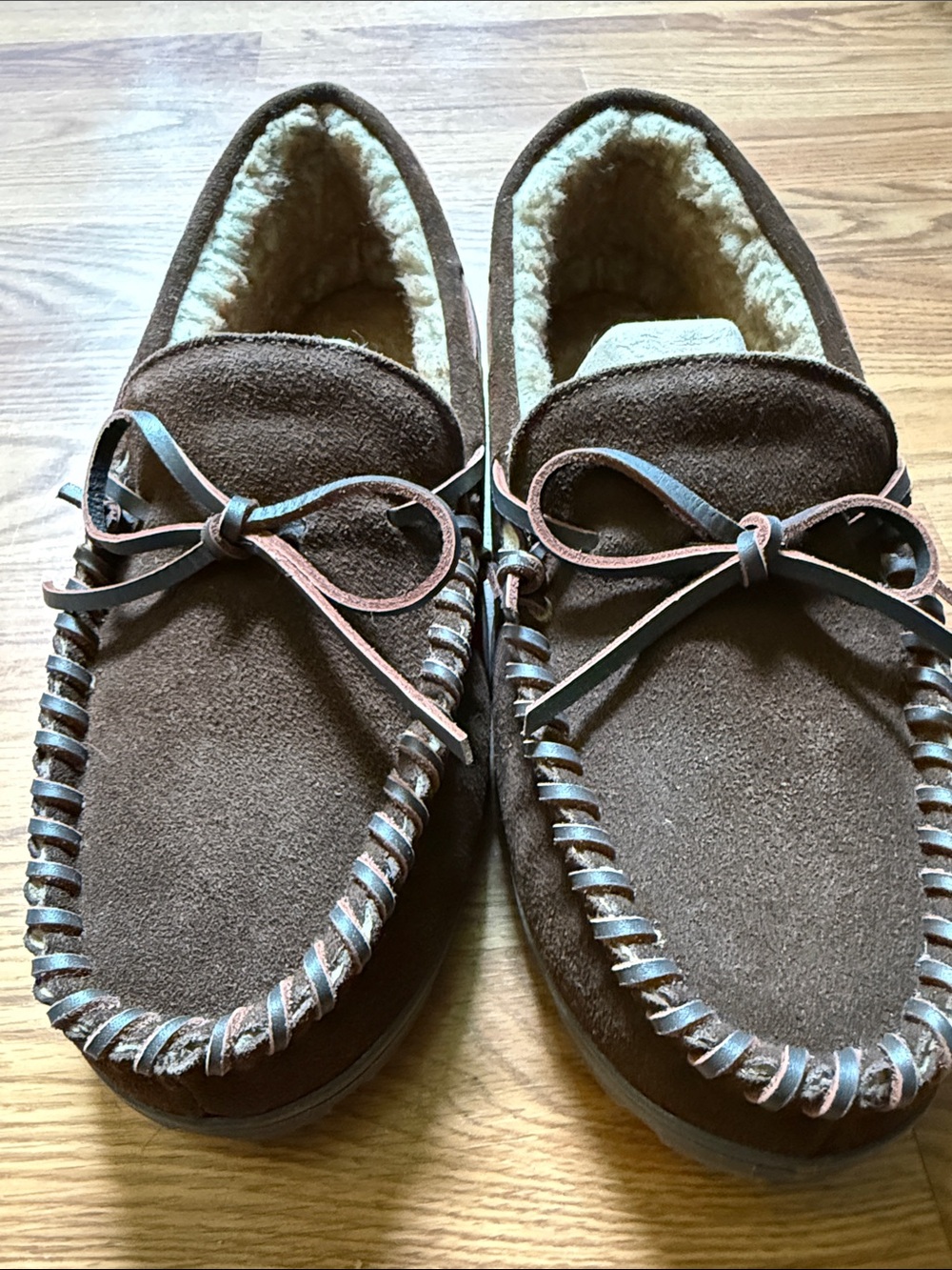 RedHead Brown Suede Moccasin Slippers with Leather Lace